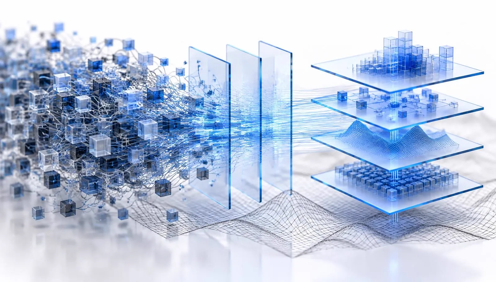 High-definition abstraction of dense legacy data structures resolving into clean layered analytical models.