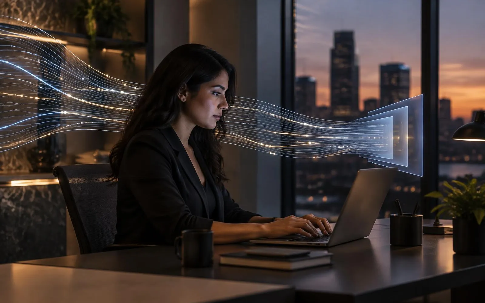 Data engineer in a fintech office as transaction data streams converge into structured reporting layers.